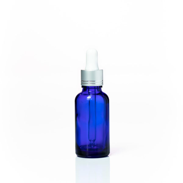 30ml Blue Glass Dropper Bottle - Silver Lid