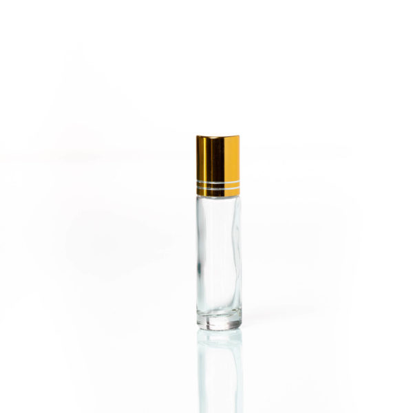 10ml clear glass bottle with Rollerball Gold lid 2200 x 2200 | Wholesale Aroma Supplies | NZ