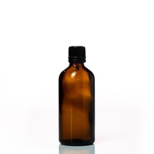 Euro 100ml Amber Bottle with Orifice Reducer and Black Cap