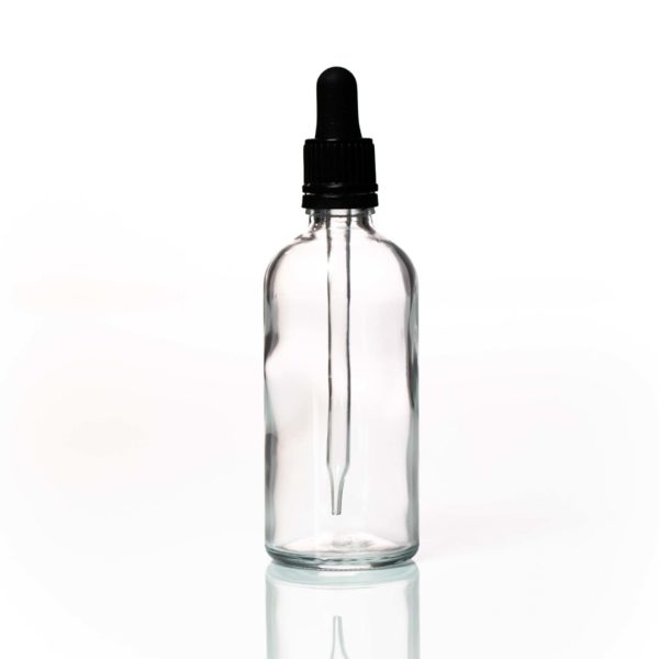 Euro 100ml Clear Glass Bottle with Black Tampertel Dropper