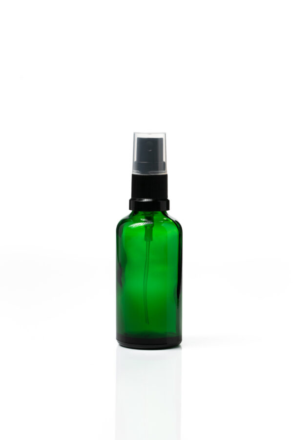 Euro 50ml Green Glass Bottle with Black Fine Mist Spray Top