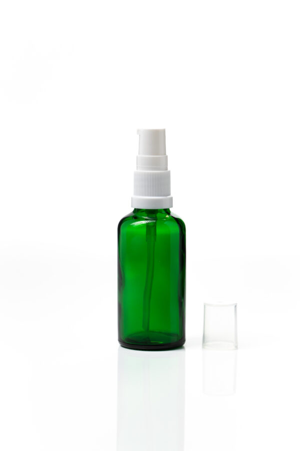 Euro 50ml Green Bottle with White Serum Pump Spray