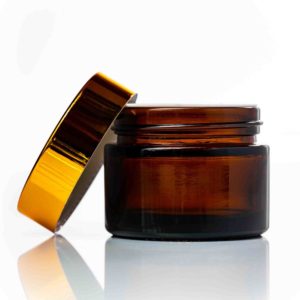 50ml Amber Glass Jar - with Gold Lid
