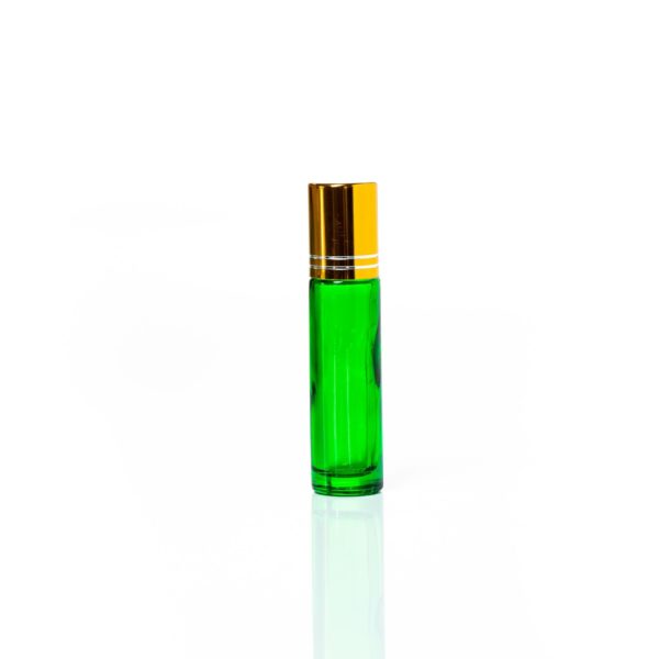 Petra 10ml Green Glass Bottle with Roller Ball and Gold Cap