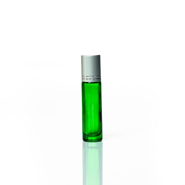 Petra 10ml Green Glass Bottle with Roller Ball and Silver Cap