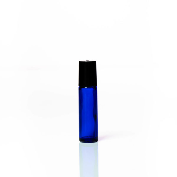 Petra 10ml Blue Glass Bottle with Roller Ball and Black Cap