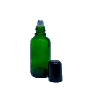 Euro 30ml Green Glass Bottle with Rollerball and Black Cap