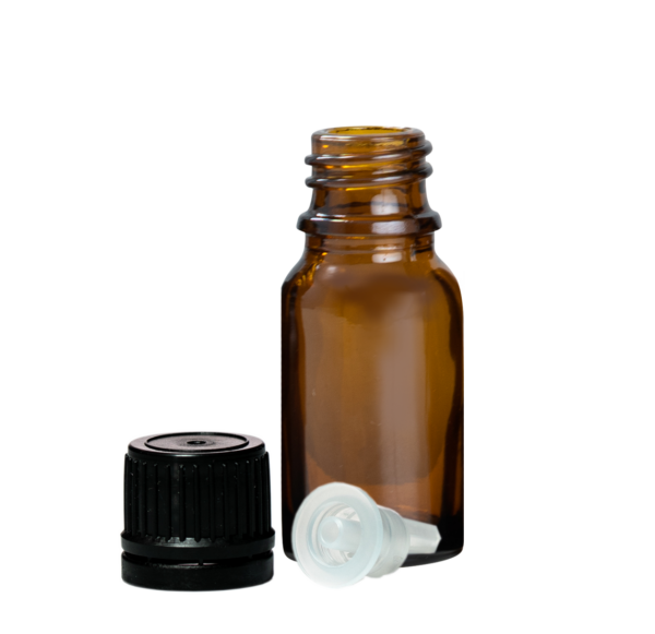 Euro 10ml Amber Bottle with Orifice Reducer & Black Cap