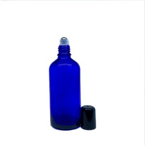 Euro 100ml Blue Glass Bottle with Roller Ball And Black Cap