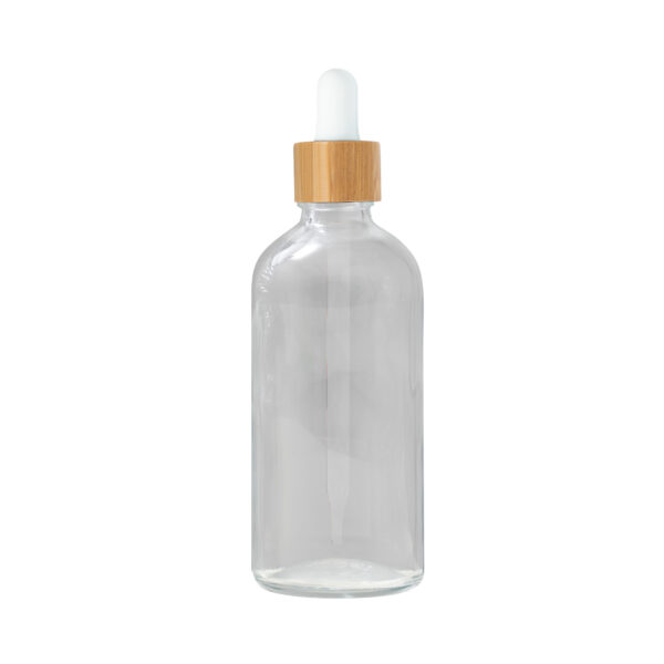 Euro 100ml Clear Bottle with Bamboo Dropper/White Rubber