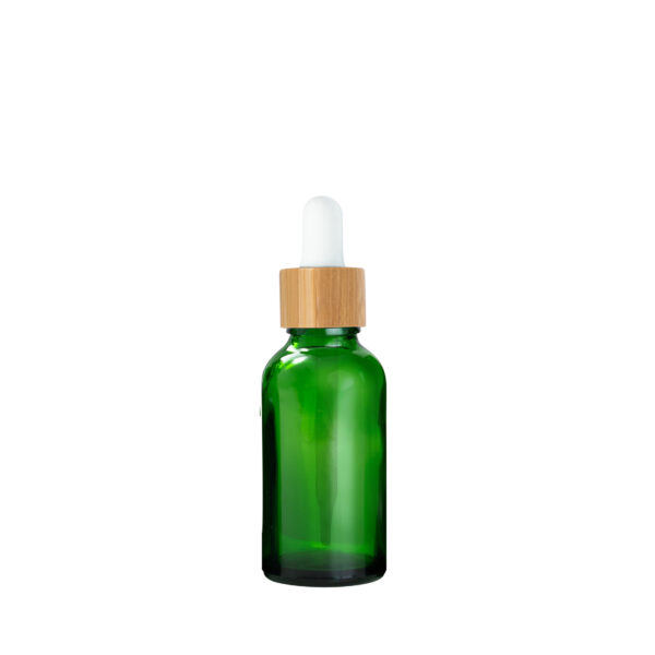 Euro 30ml Green Glass Bottle with Bamboo Dropper/White Rubber