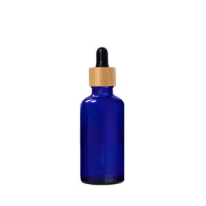 Euro 50ml Blue Glass Bottle with Bamboo Dropper/Black Rubber