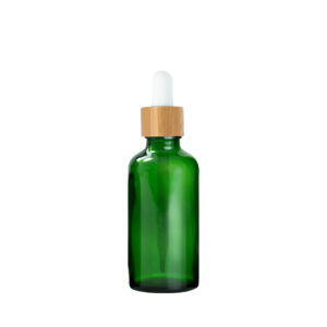 Euro 50ml Green Glass Bottle with Bamboo Dropper/White Rubber