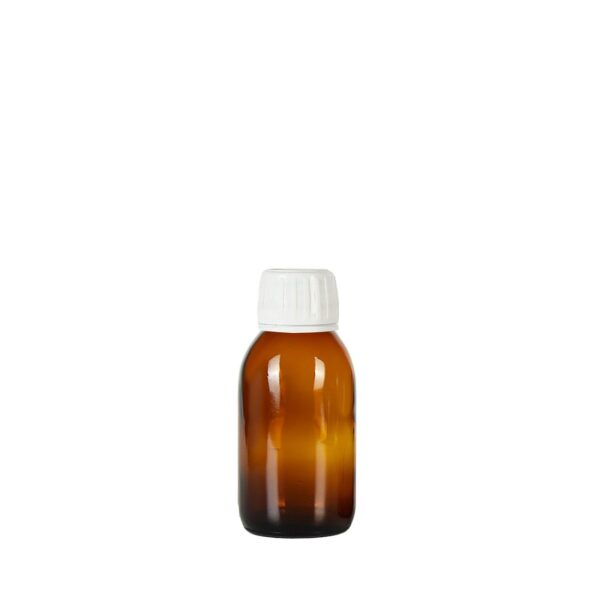 Syrup 100ml Amber Glass Bottle with White Tamper Cap