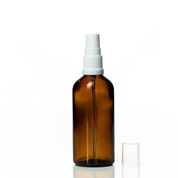 Euro 100ml Amber Bottle with White Serum Pump Spray