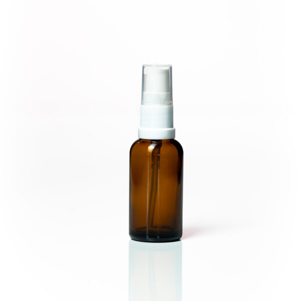 Euro 30ml Amber Glass Bottle with White Serum Pump Spray