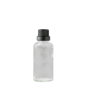 Euro 50ml Clear Glass Bottle with Black Tamper Screw Cap