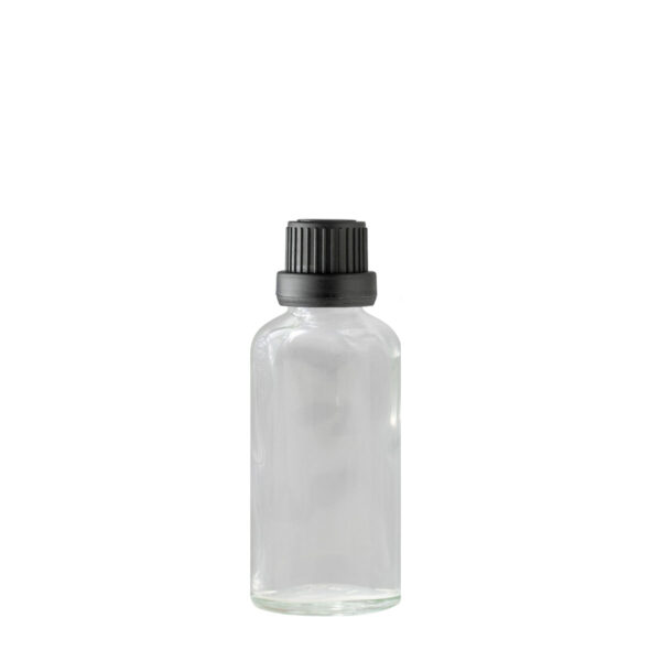 Euro 50ml Clear Glass Bottle with Black Tamper Screw Cap