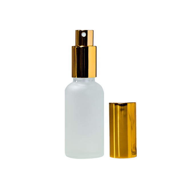 Euro 30ml Frosted Glass Bottle with Aluminium Gold Spray Cap Assembly