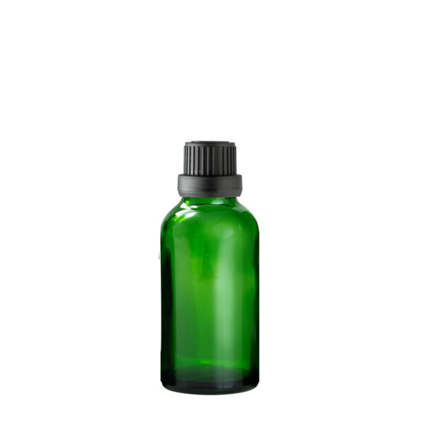 Euro 30ml Green Glass Bottle with Black Tamper Screw Cap