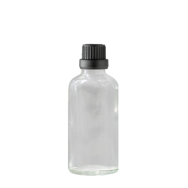 Euro 50ml Clear Glass Bottle With Black Tamper Screw Cap | PetraPack