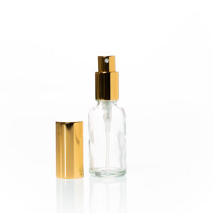 Euro 30ml Clear Glass Bottle with Aluminium Gold Spray Cap Assembly