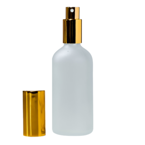 Euro 100ml Frosted Glass Bottle with Aluminium Gold Spray Cap Assembly