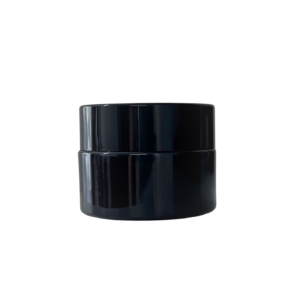 Amber jar with black lid