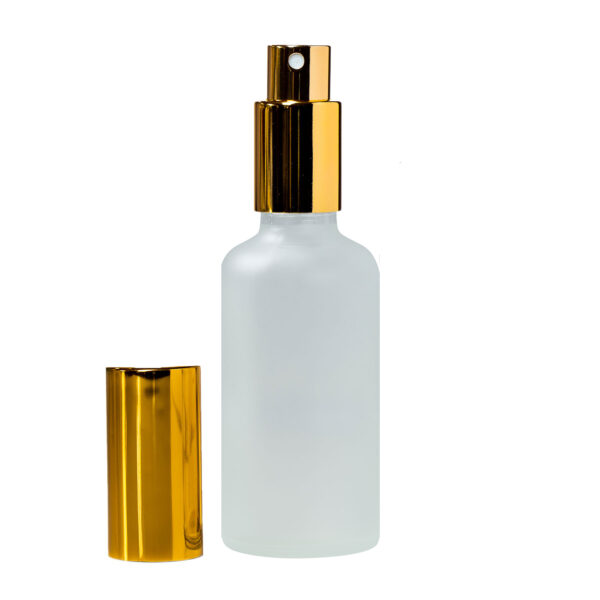 Euro 50ml Frosted Glass Bottle with Aluminium Gold Spray Cap Assembly