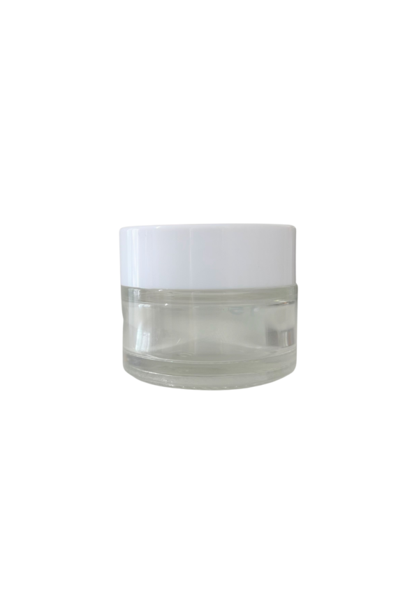 clear glass jar with white lid