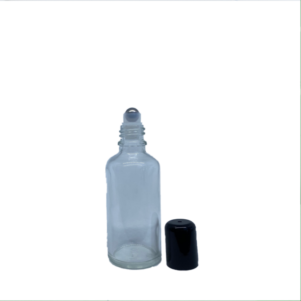 Euro 30ml Clear Glass Bottle with Rollerball and Black Cap