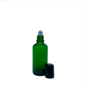Euro 50ml Green Glass Bottle with Rollerball and Black Cap