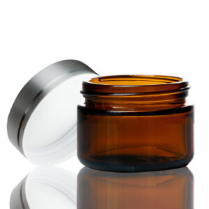 50ml Amber Glass Jar - with Silver Lid CLEARANCE