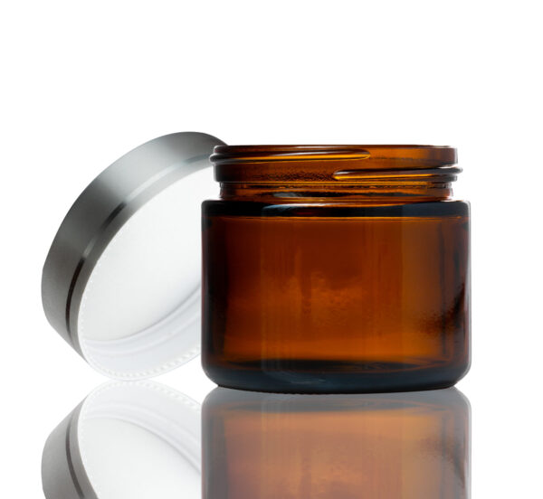 60ml Amber Glass Jar - with Silver Lid CLEARANCE