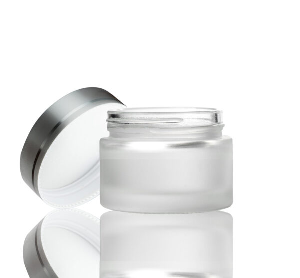 50ml Frosted Glass Jar - with Silver Lid