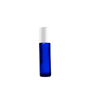 Petra 10ml Blue Glass Bottle with Roller Ball and White Cap