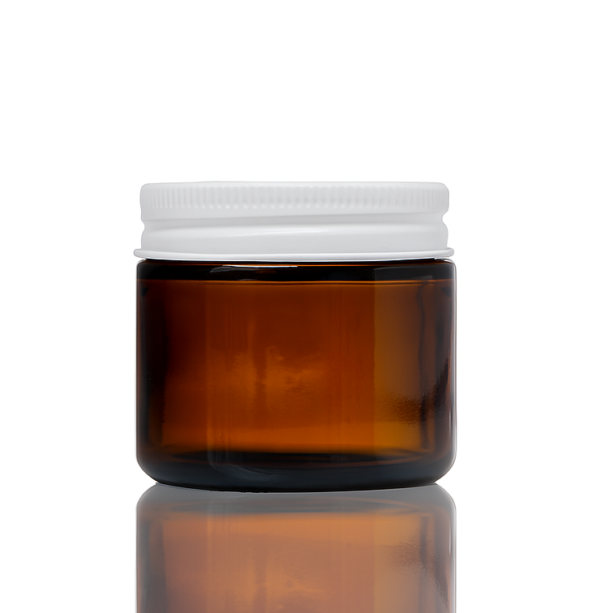 60ml Amber Glass Jar - with Aluminium White Lid