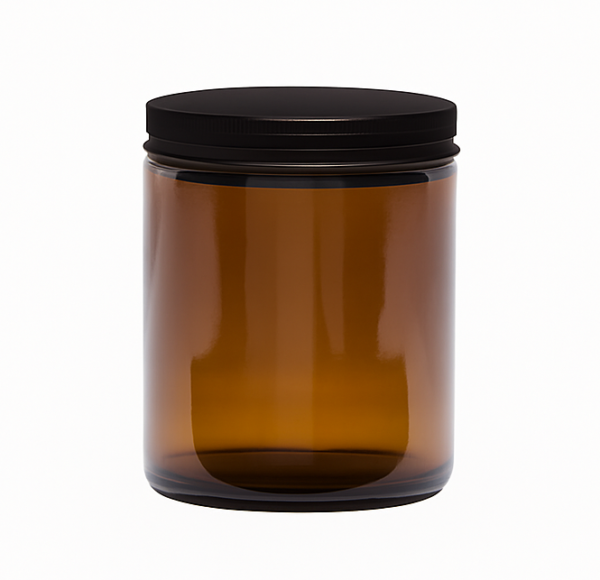 250ml Amber Glass Jar - with Aluminium Black Lid