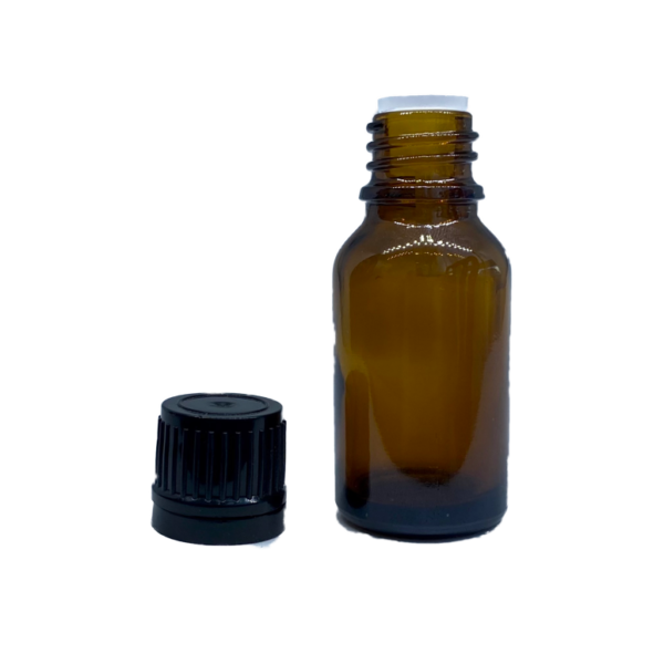 Euro 15ml Amber Bottle with Orifice Reducer and Black Cap